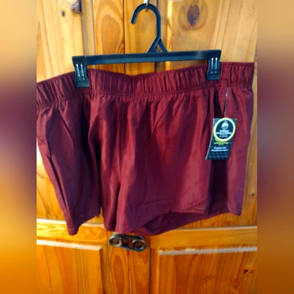 Athletic Works women's moisture wicking workout shorts, maroon, size XXL.